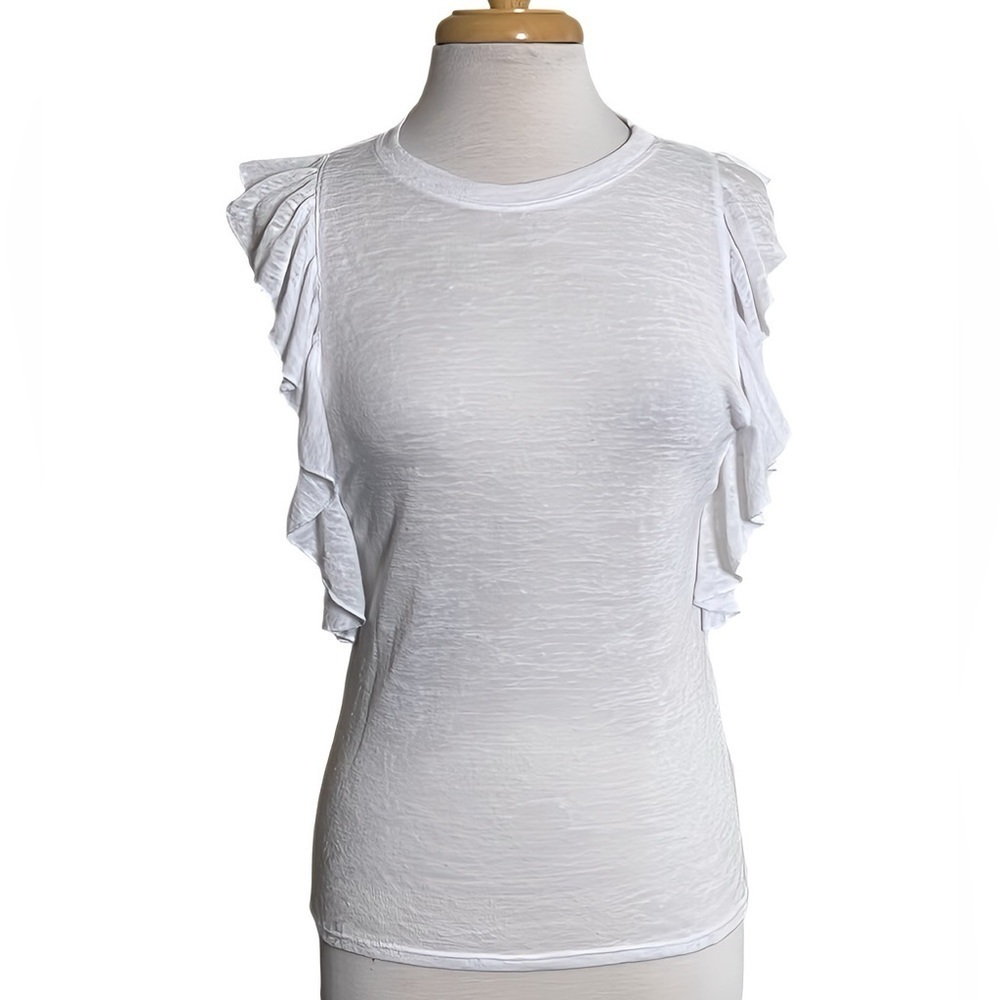 Bebe White Ruffle Flutter Short Sleeve Blouse Top Womens M Coquette Romantic
